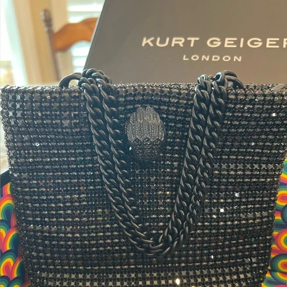 Kurt Geiger Black Sparkle Bag with chain handles. - Picture 2 of 7